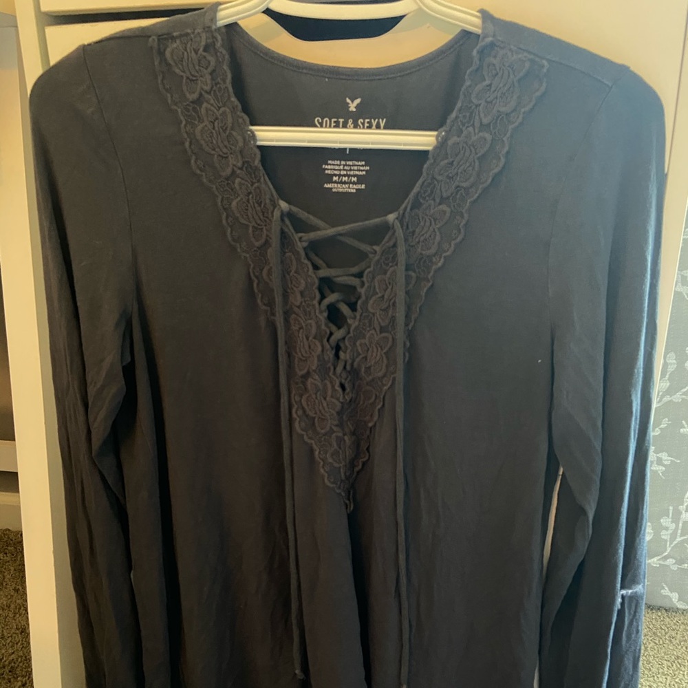 American Eagle Gray lace up top